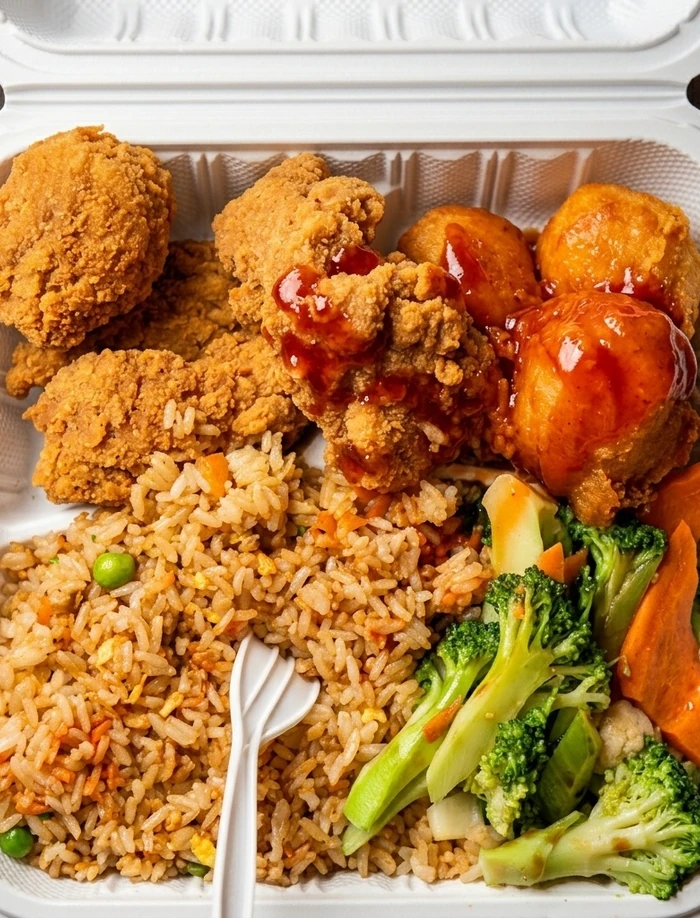 Chinese combination dinner plate at New Ocean King Winnipeg